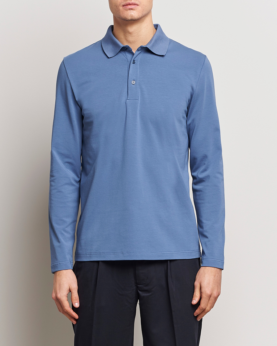 Herr | Långärmade pikéer | Filippa K | Luke Lycra Poloshirt Paris Blue