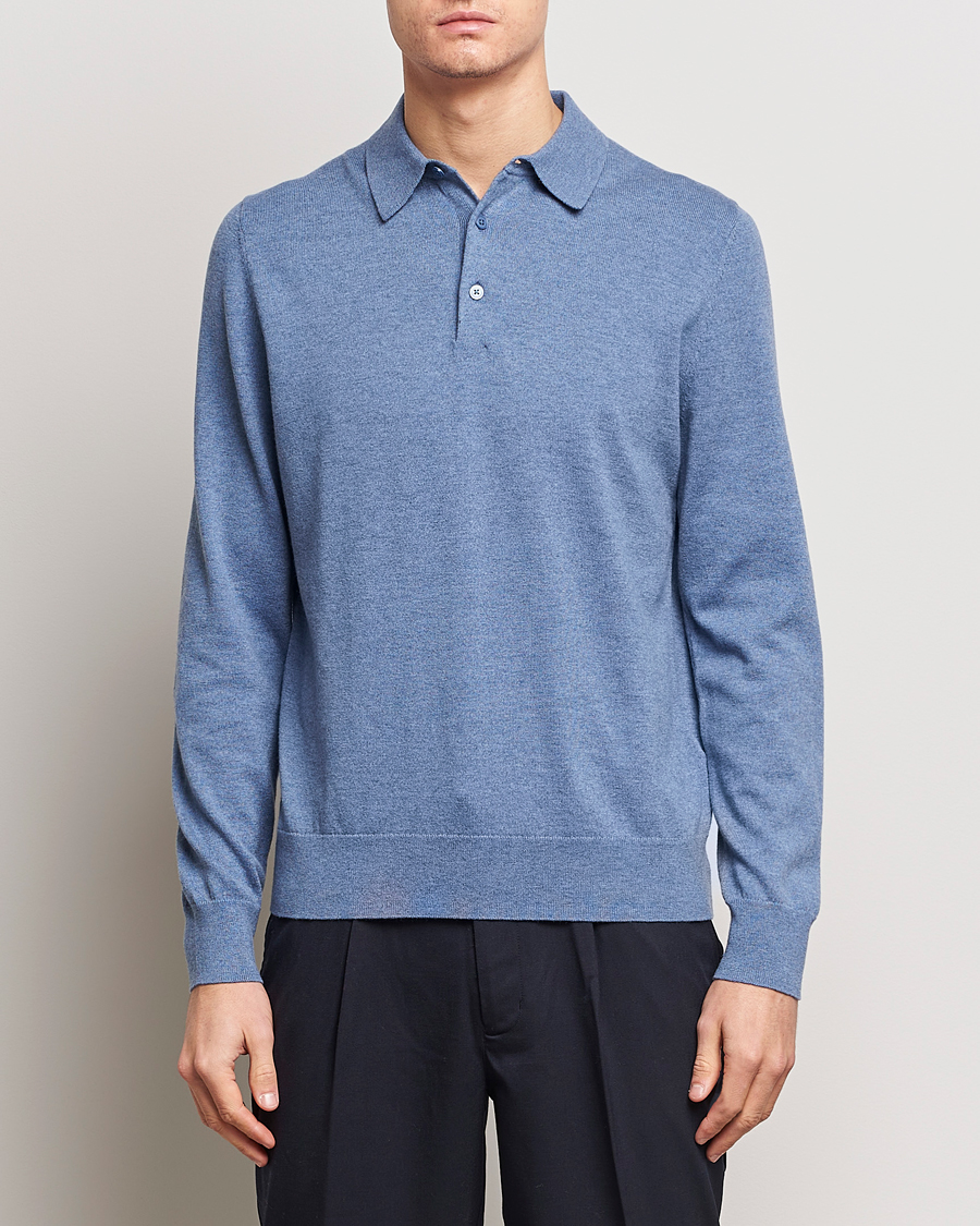 Herr | 30% rea | Filippa K | Knitted Polo Shirt Paris Blue