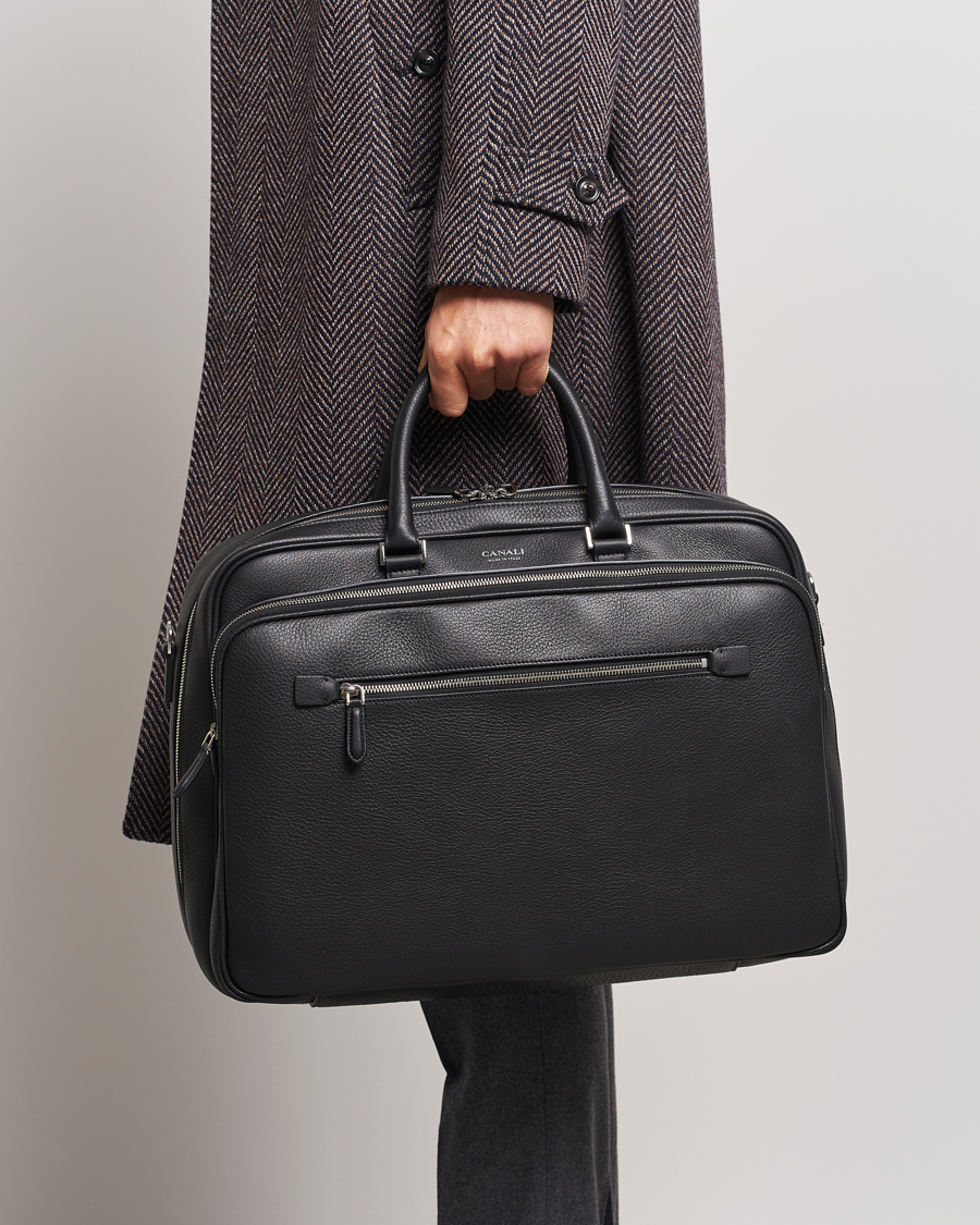 Herr | Italian Department | Canali | Grain Leather Weekend Bag Black