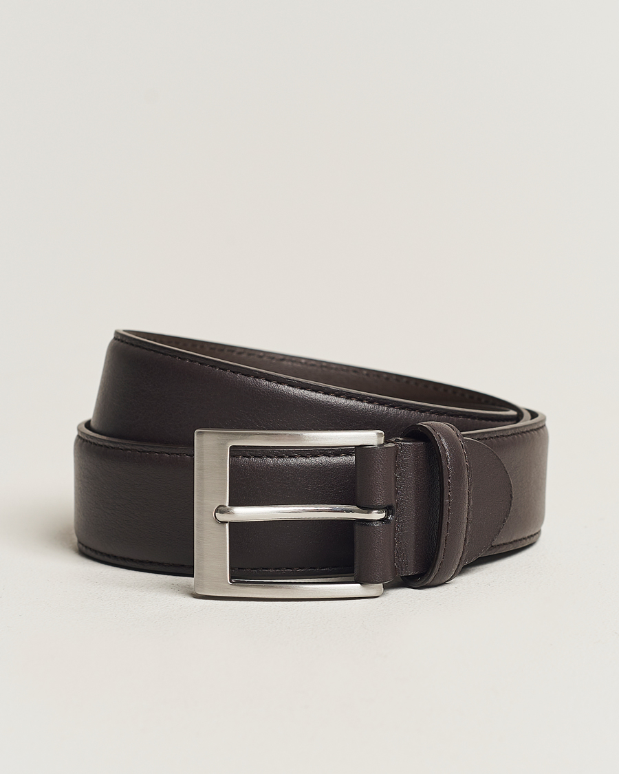 Herr | Släta bälten | Canali | Leather Belt Dark Brown Calf
