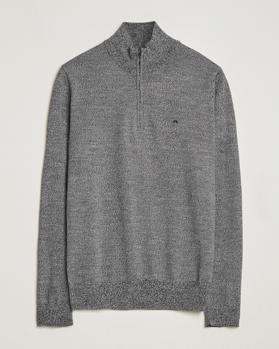 Herr | Tröjor | J.Lindeberg | Kiyan Quarter Zip Wool Sweater Black Melange