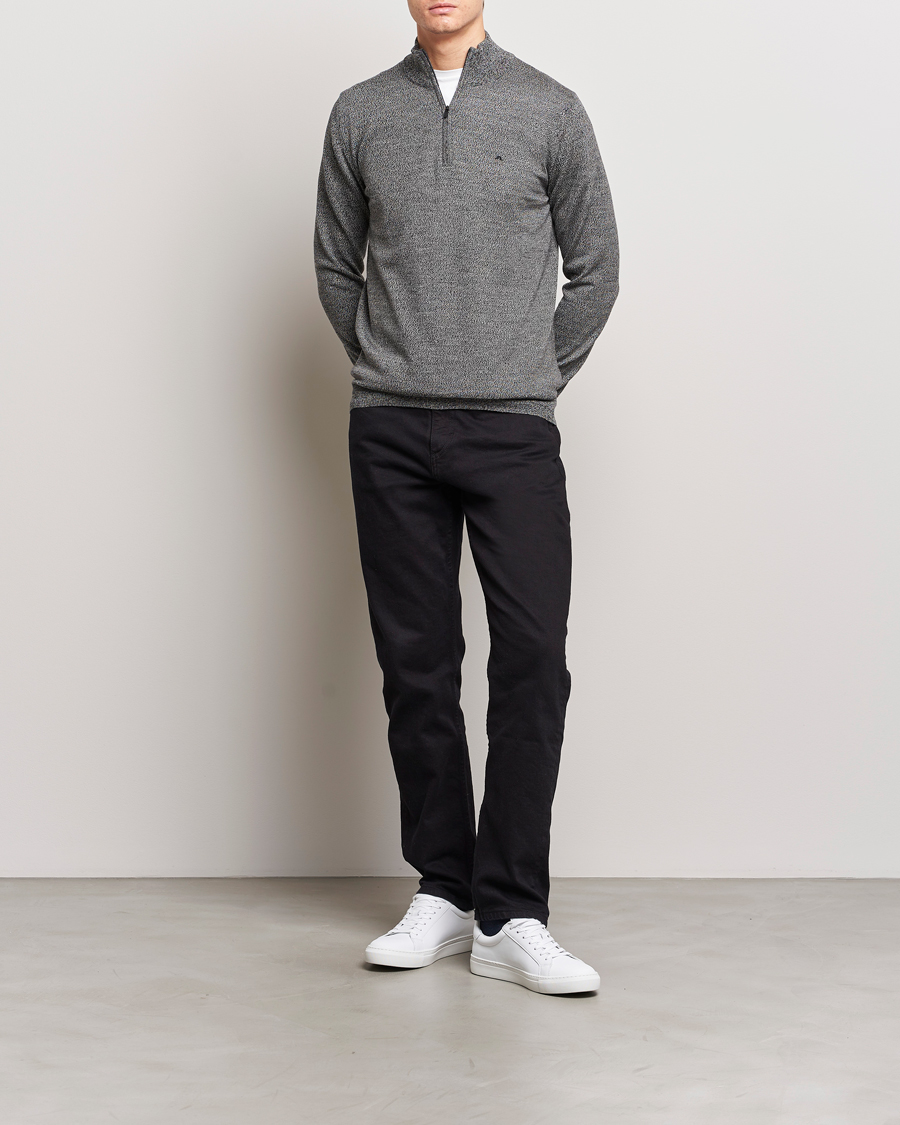Herr | Tröjor | J.Lindeberg | Kiyan Quarter Zip Wool Sweater Black Melange