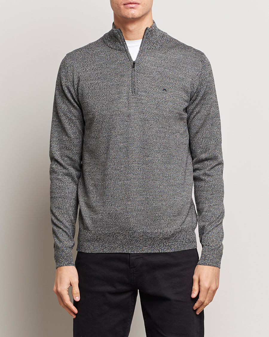 Herr | Tröjor | J.Lindeberg | Kiyan Quarter Zip Wool Sweater Black Melange