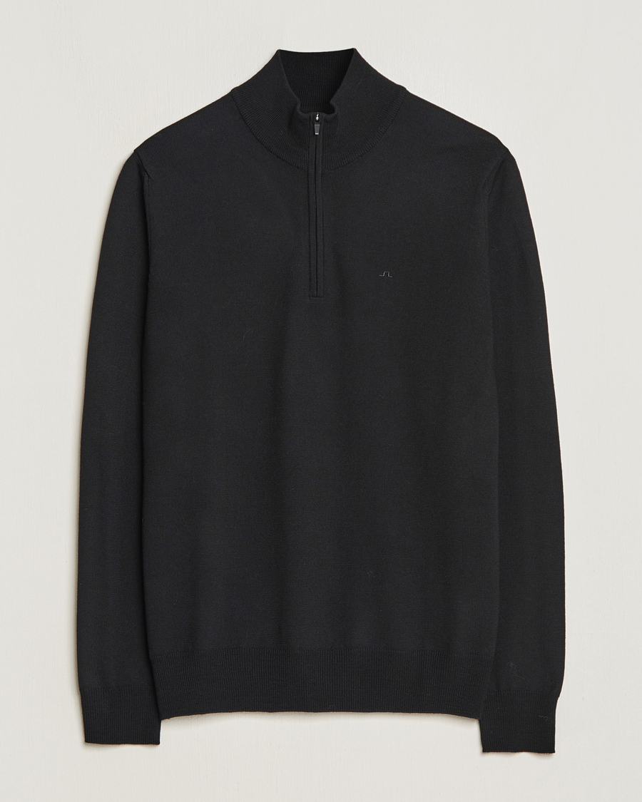 Herr | Tröjor | J.Lindeberg | Kiyan Quarter Zip Wool Sweater Black
