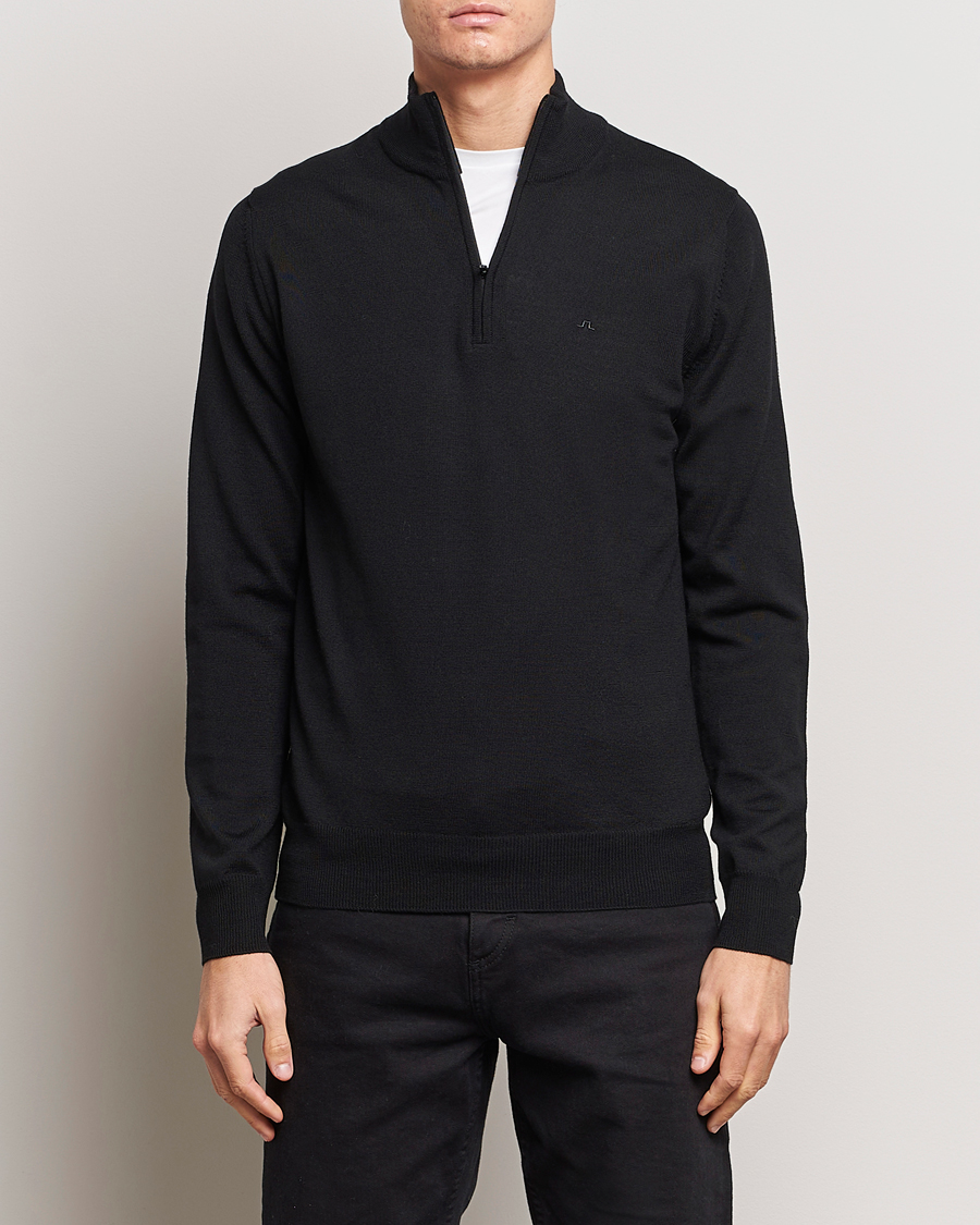 Herr | Tröjor | J.Lindeberg | Kiyan Quarter Zip Wool Sweater Black