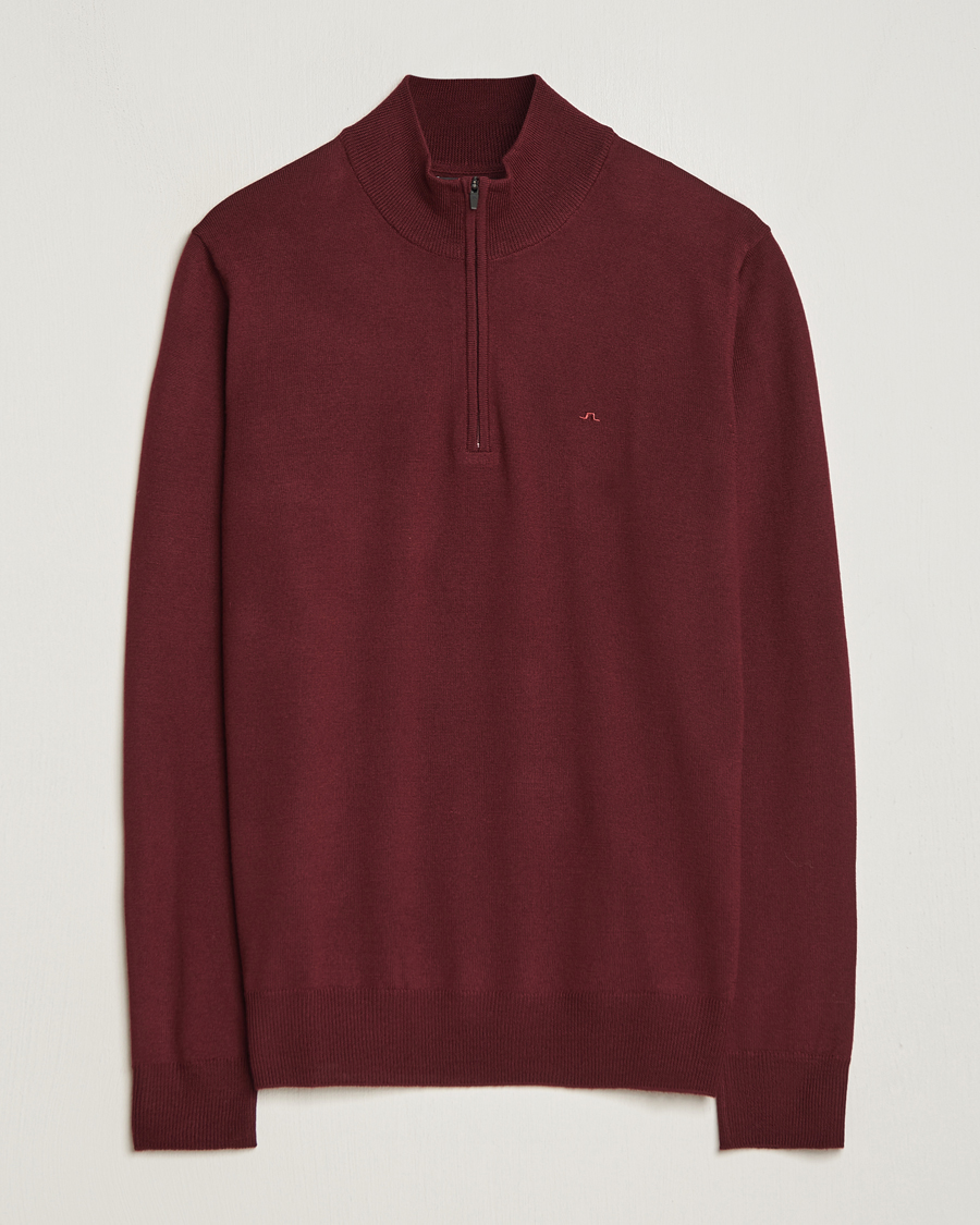 Herr | Tröjor | J.Lindeberg | Kiyan Quarter Zip Wool Sweater Zinfandel