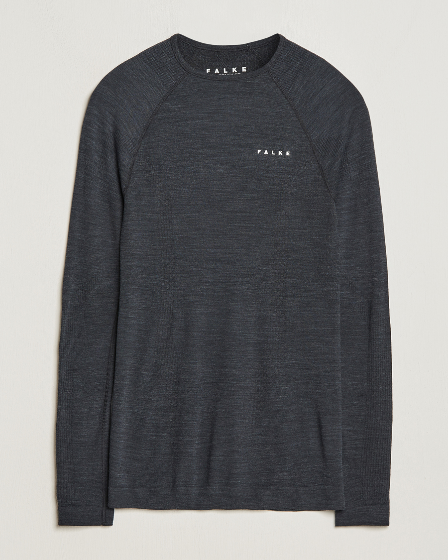 Herr | T-Shirts | Falke | Long Sleeve Wool Tech Shirt Black