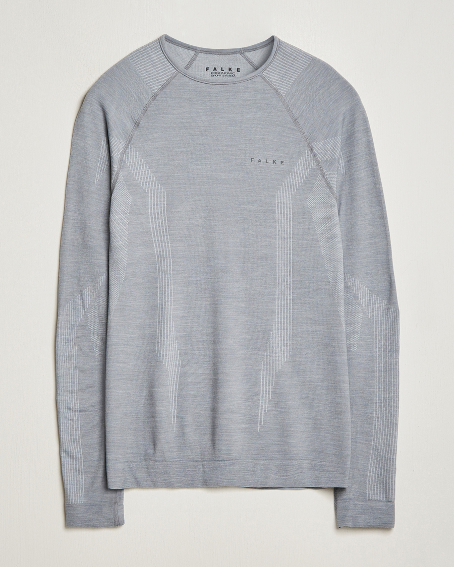 Herr | T-Shirts | Falke Sport | Falke Long Sleeve Wool Tech Shirt Grey Heather