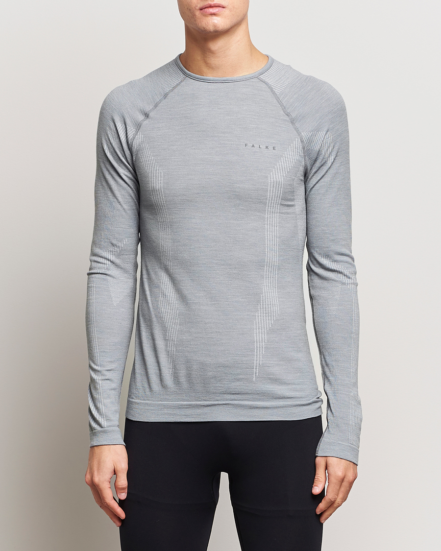 Herr | T-Shirts | Falke Sport | Falke Long Sleeve Wool Tech Shirt Grey Heather