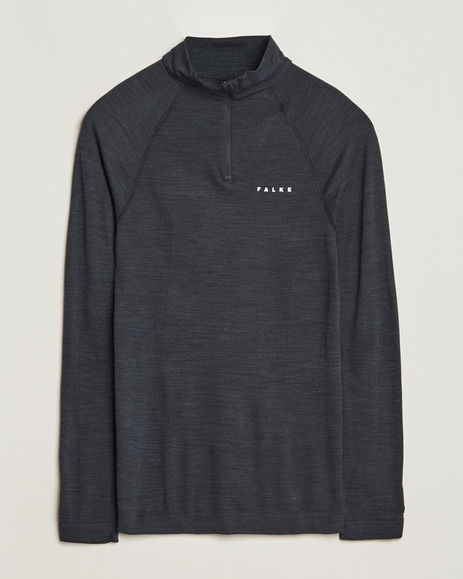 Herr |  | Falke Sport | Falke Long Sleeve Wool Tech half Zip Shirt Black