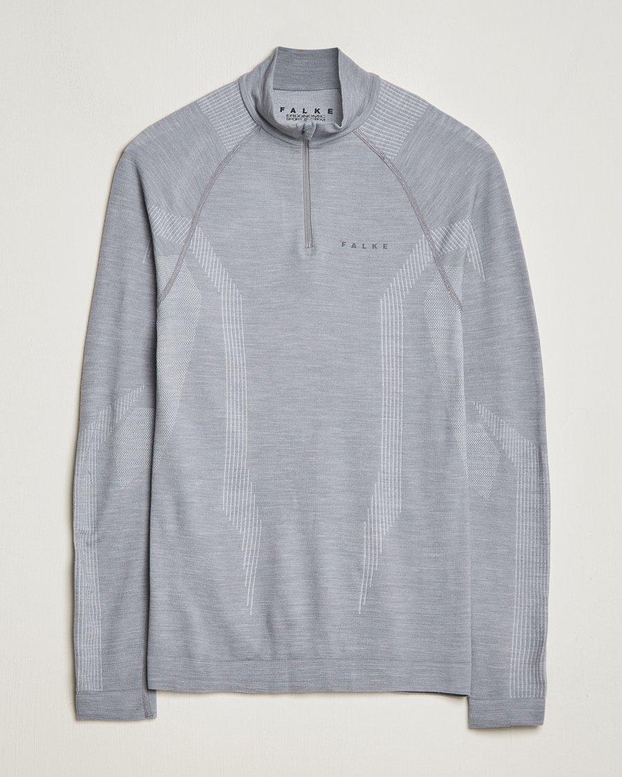 Herr | Tröjor | Falke Sport | Falke Long Sleeve Wool Tech half Zip Shirt Grey Heather