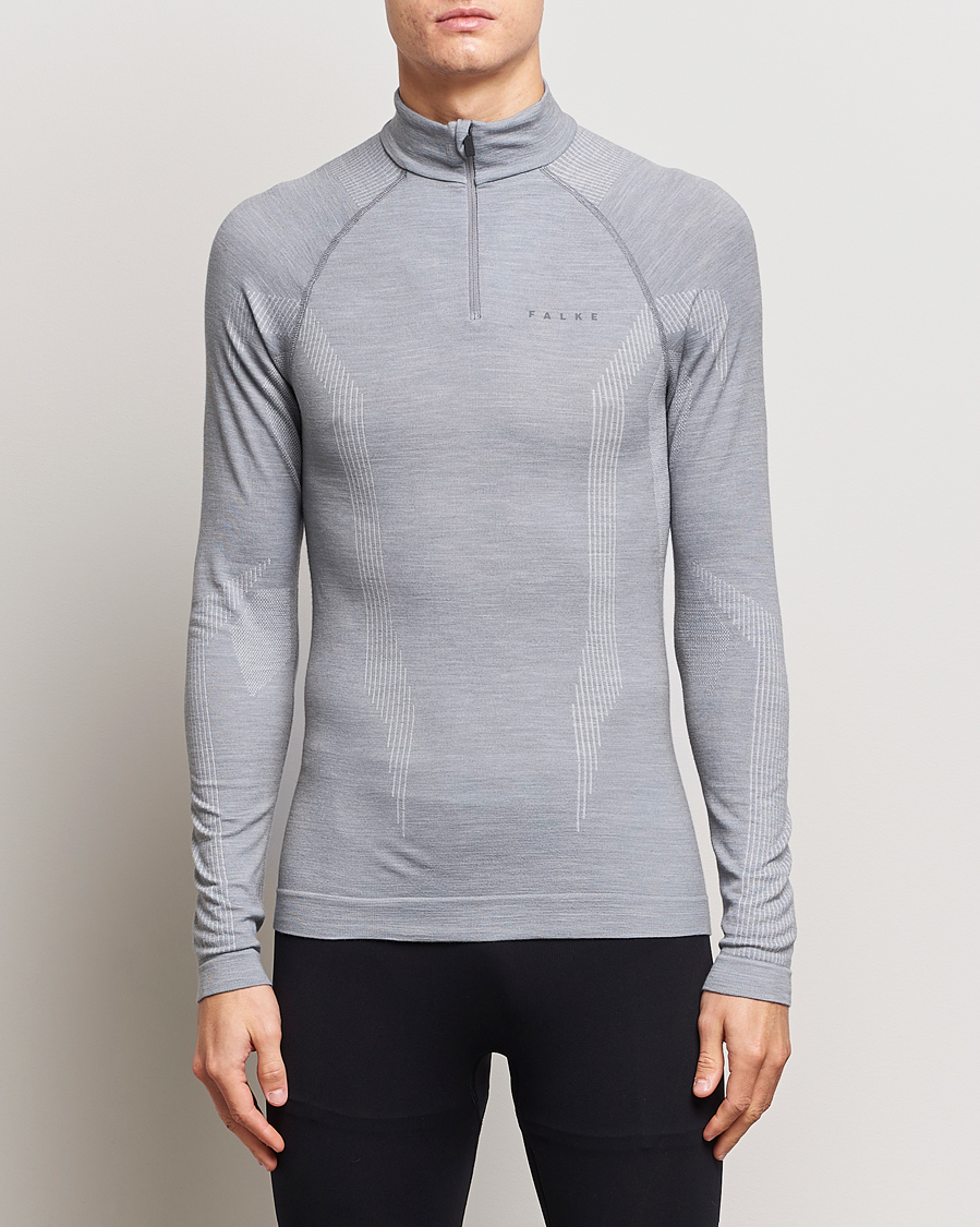 Herr | Tröjor | Falke Sport | Falke Long Sleeve Wool Tech half Zip Shirt Grey Heather