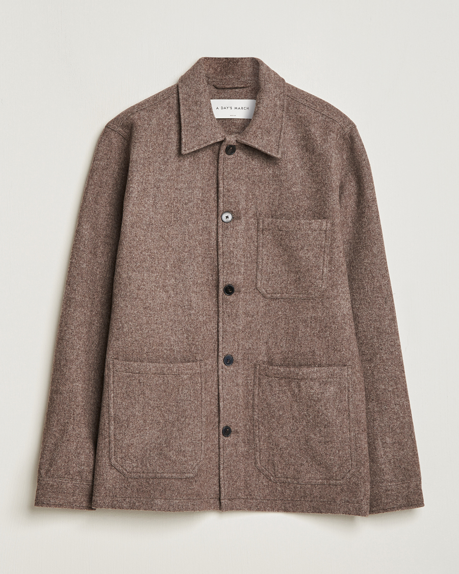 Herr | Skjortor | A Day's March | Original Wool Overshirt Taupe Melange
