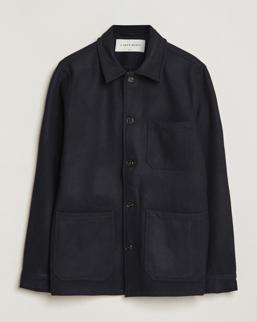 Herr | Jackor | A Day's March | Wool Overshirt Navy