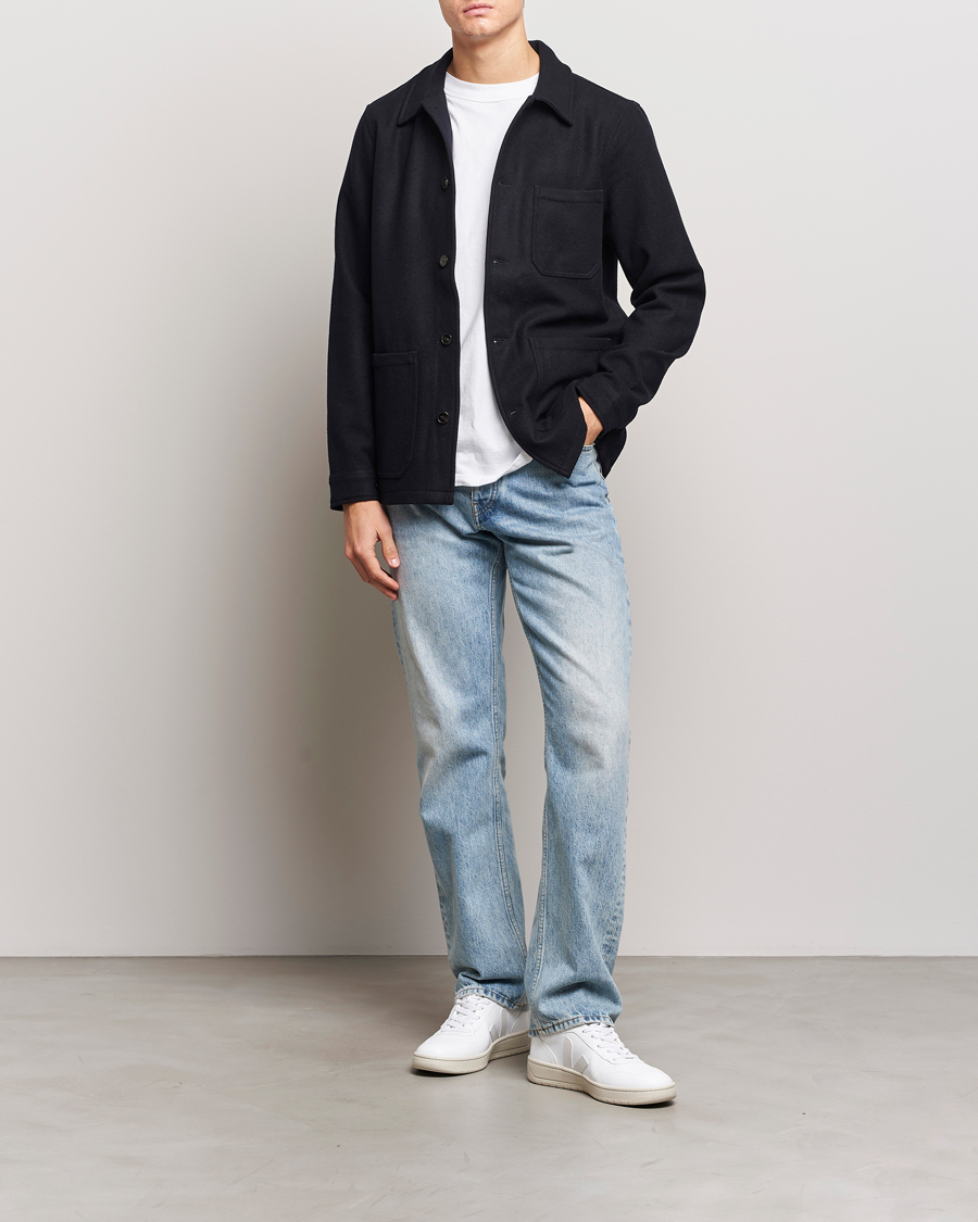 Herr | Jackor | A Day's March | Wool Overshirt Navy