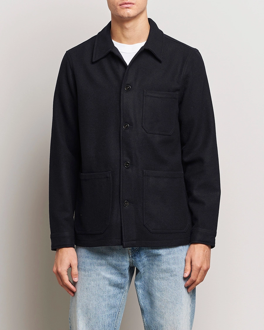 Herr | Jackor | A Day's March | Wool Overshirt Navy