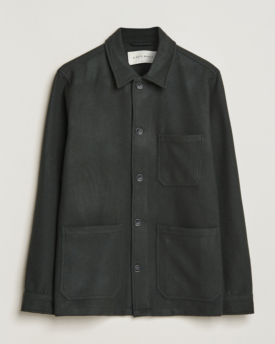 Herr | Skjortor | A Day's March | Original Wool Overshirt Seaweed