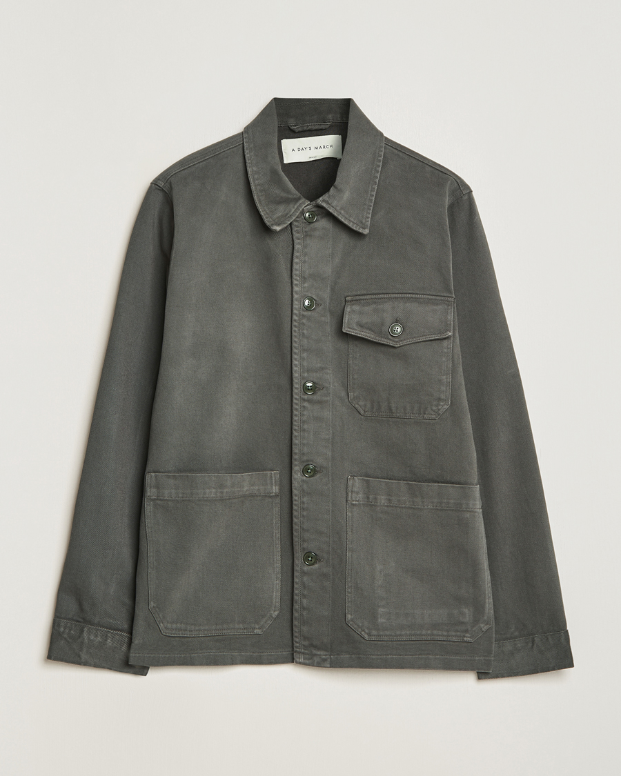 Herr | Skjortor | A Day's March | Patch Pocket Sturdy Twill Overshirt Olive