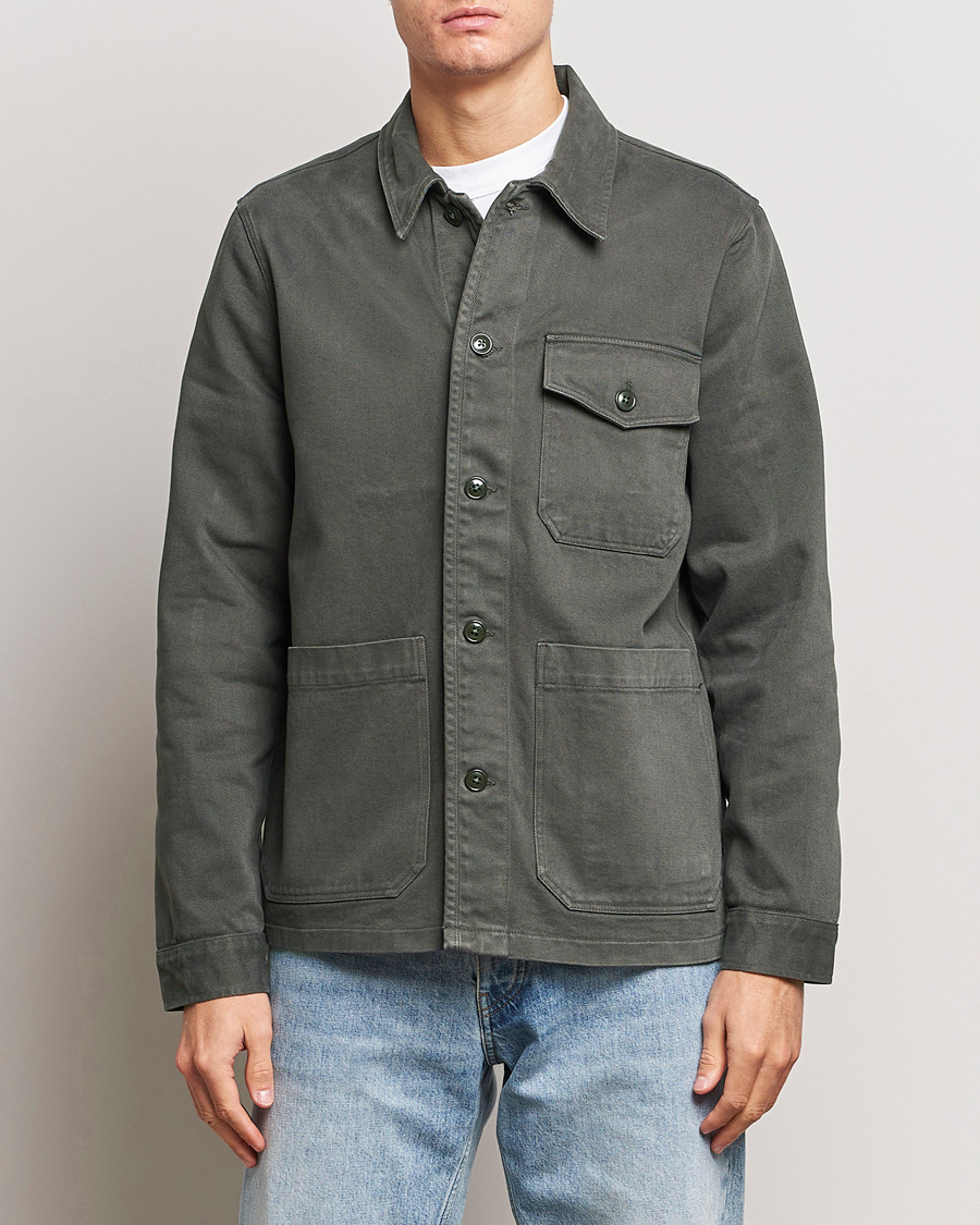 Herr | Skjortjackor | A Day's March | Patch Pocket Sturdy Twill Overshirt Olive