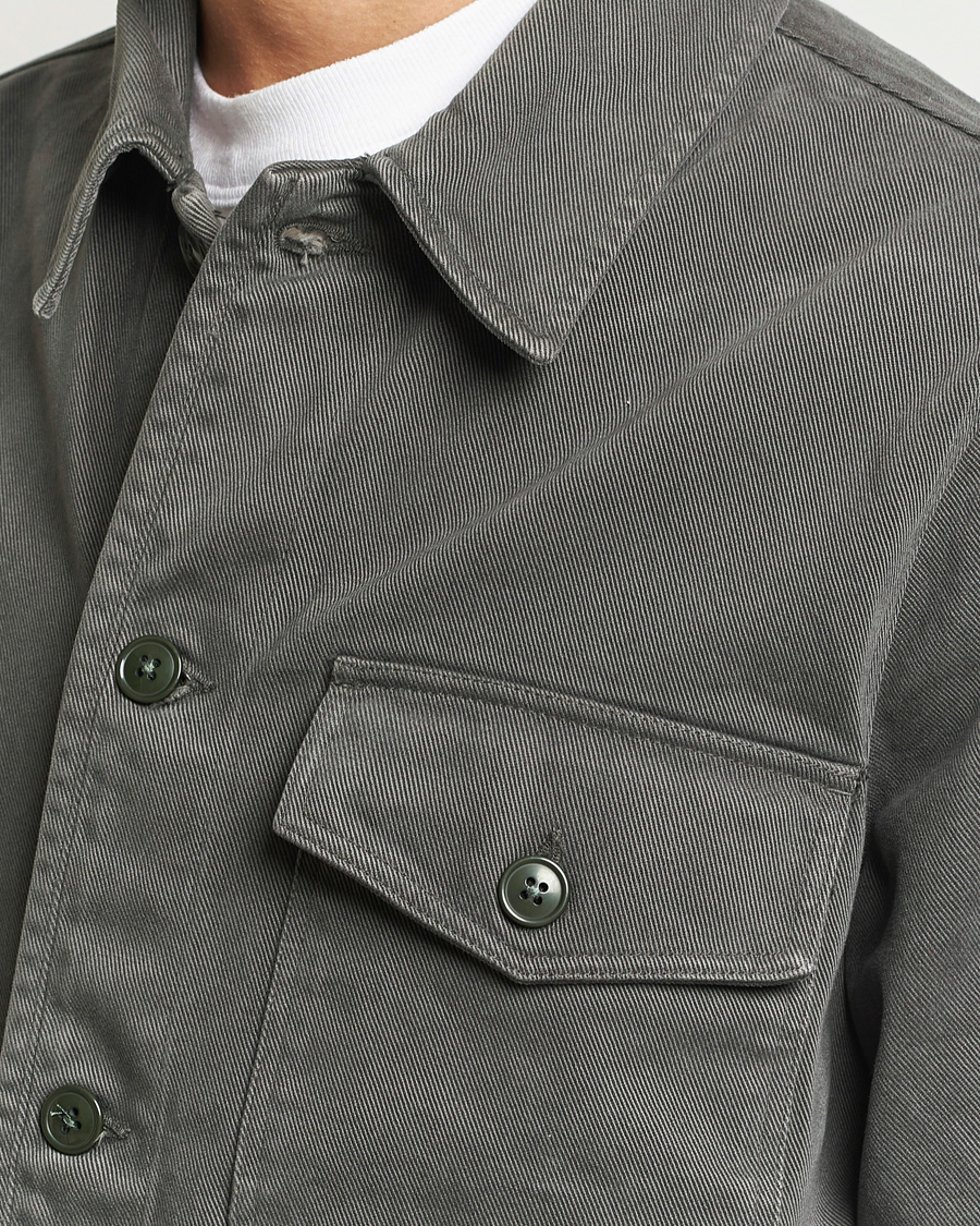 Herr | Skjortor | A Day's March | Patch Pocket Sturdy Twill Overshirt Olive