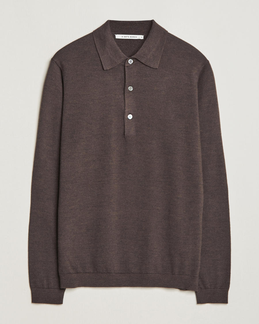 Herr | Tröjor | A Day's March | Ambroz Merino Polo Dark Brown