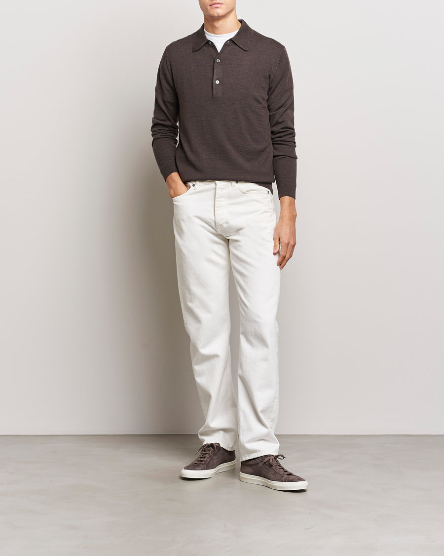 Herr | Tröjor | A Day's March | Ambroz Merino Polo Dark Brown