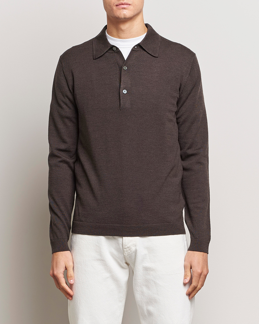 Herr | Tröjor | A Day's March | Ambroz Merino Polo Dark Brown