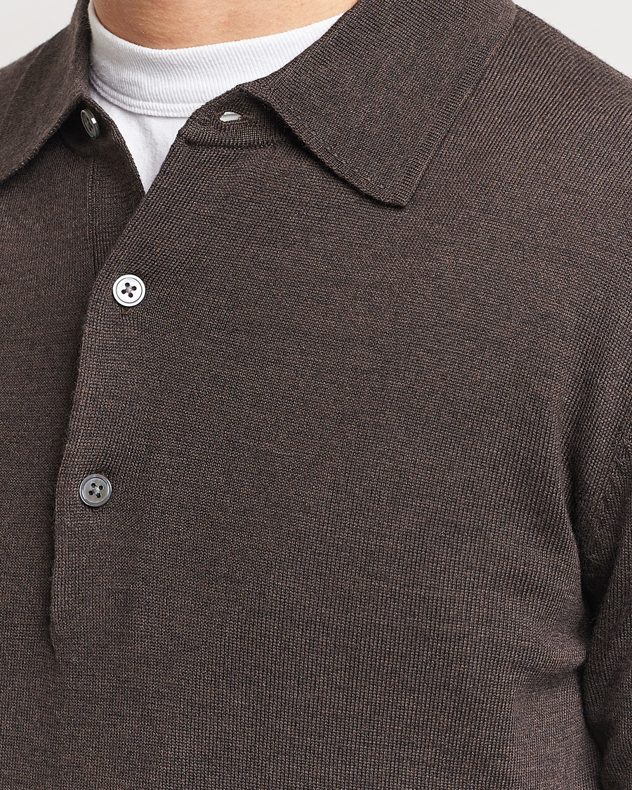 Herr | Tröjor | A Day's March | Ambroz Merino Polo Dark Brown