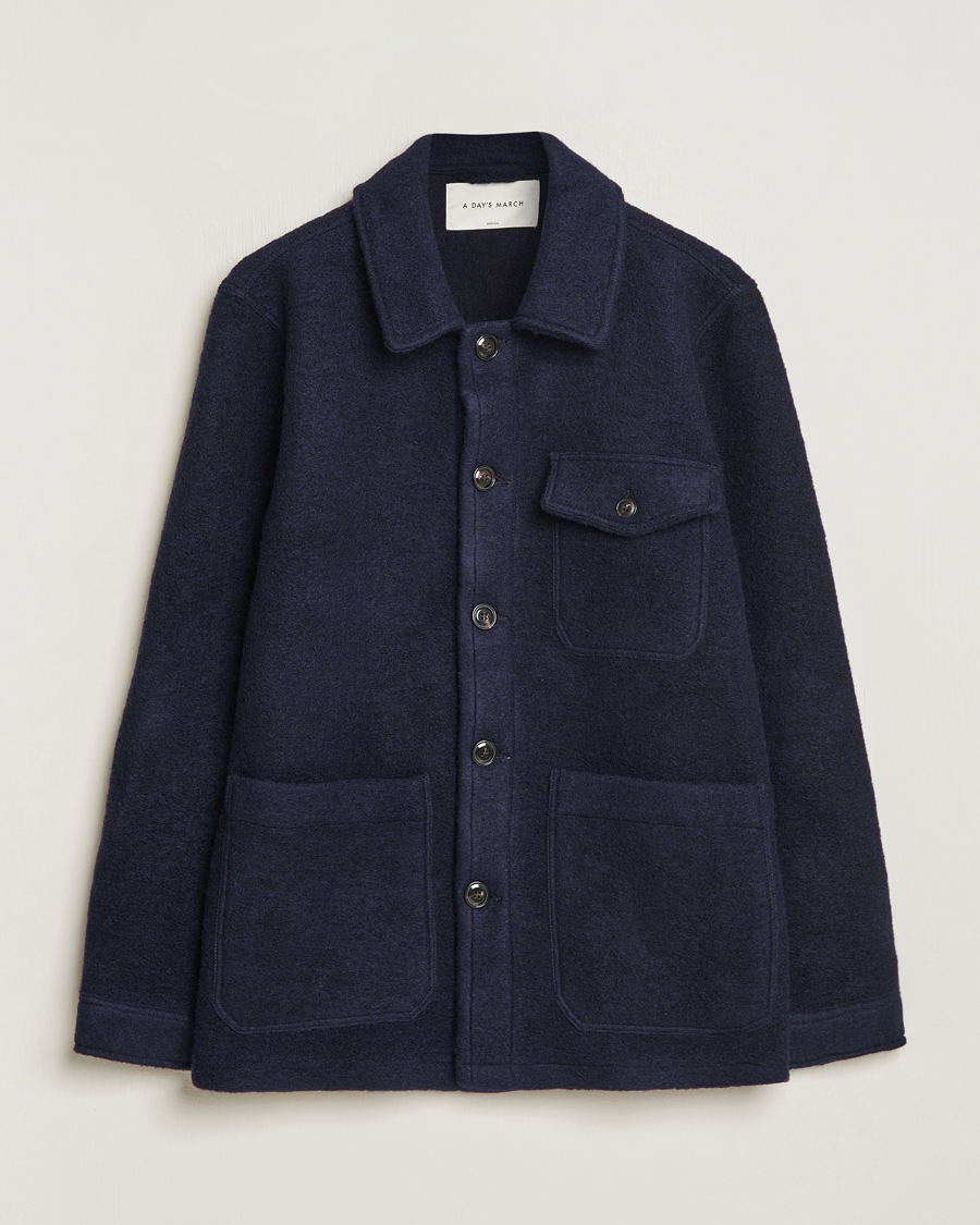 Herr | Skjortor | A Day's March | Chaumont Heavy Wool Overshirt Navy