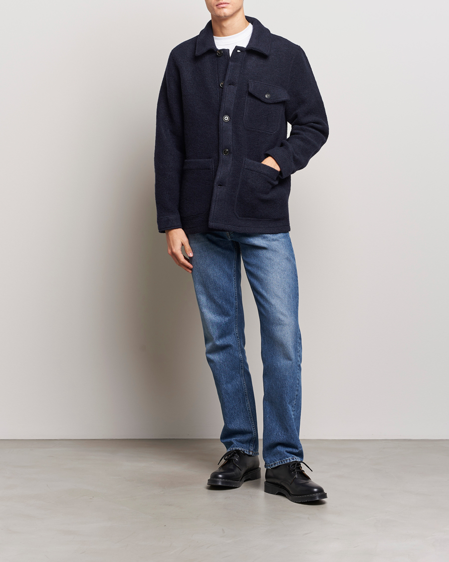 Herr | Skjortor | A Day's March | Chaumont Heavy Wool Overshirt Navy