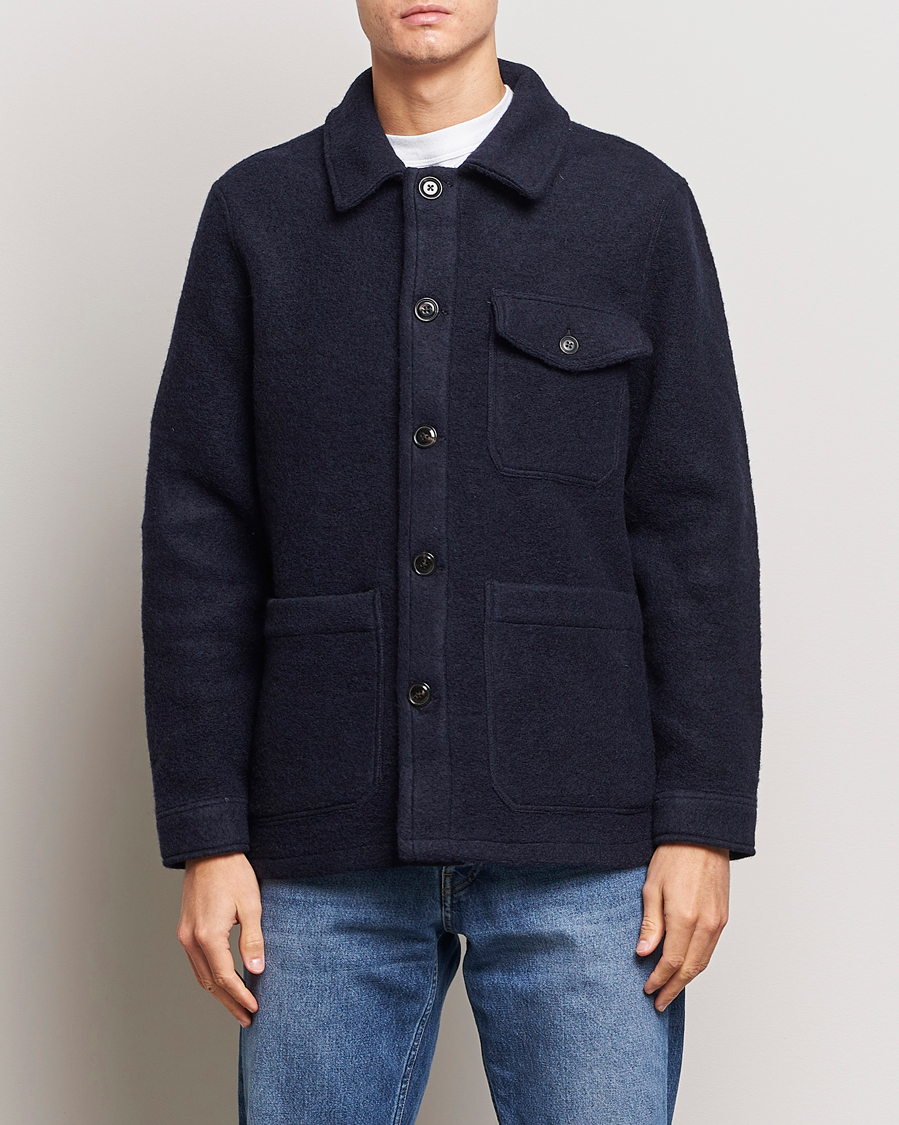 Herr | Skjortor | A Day's March | Chaumont Heavy Wool Overshirt Navy