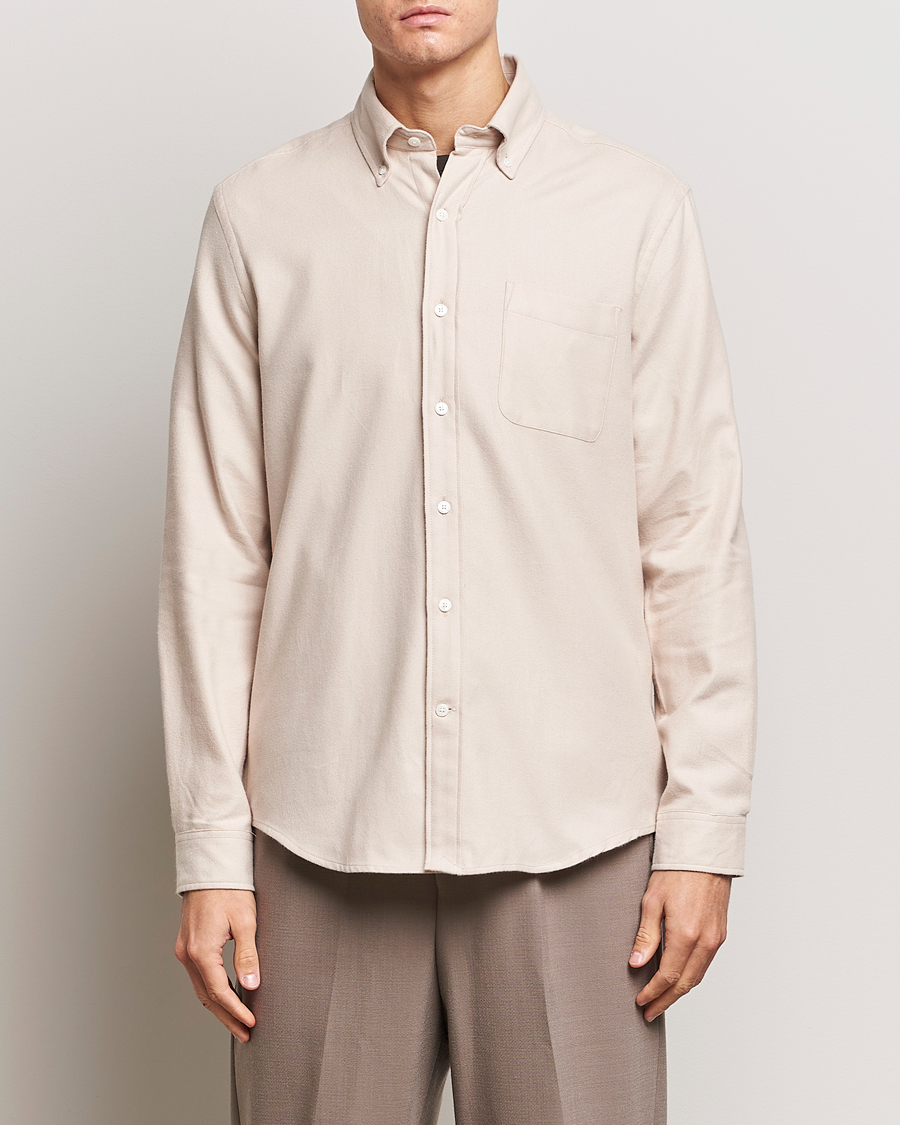 Herr | Skjortor | A Day's March | Moorgate Light Flanell Shirt Taupe Melange