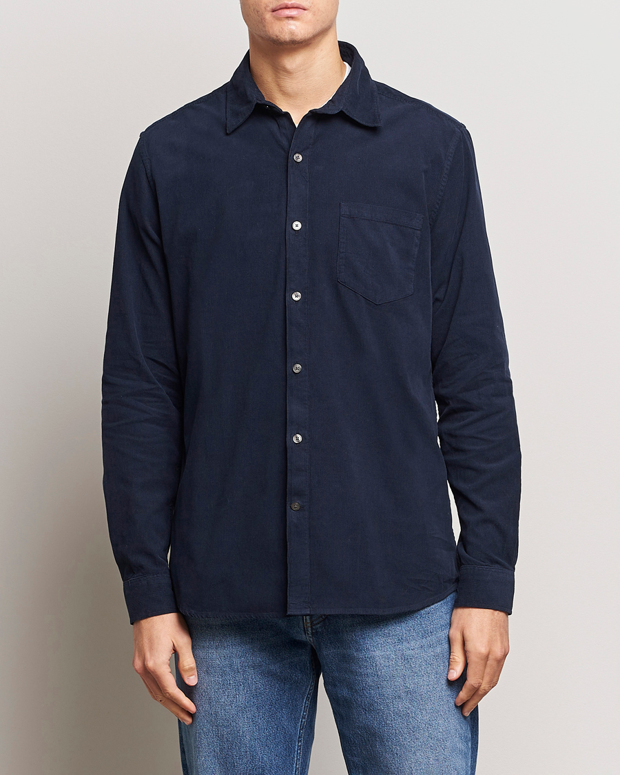 Herr | Skjortor | A Day's March | Daintree Baby Cord Shirt Navy