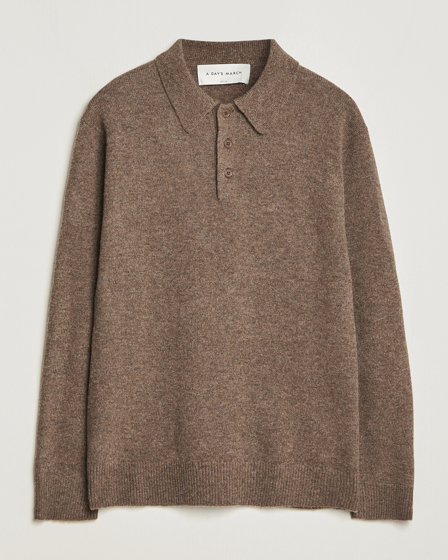 Herr | Tröjor | A Day's March | Avoch Lambswool Polo Dark Taupe