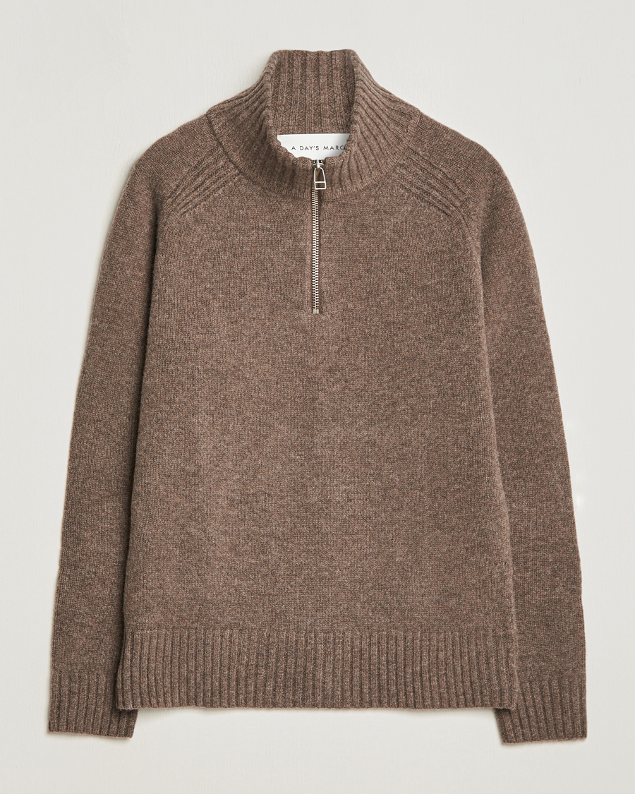 Herr | Tröjor | A Day's March | Cullen Half-Zip Lambswool Sweater Dark Taupe