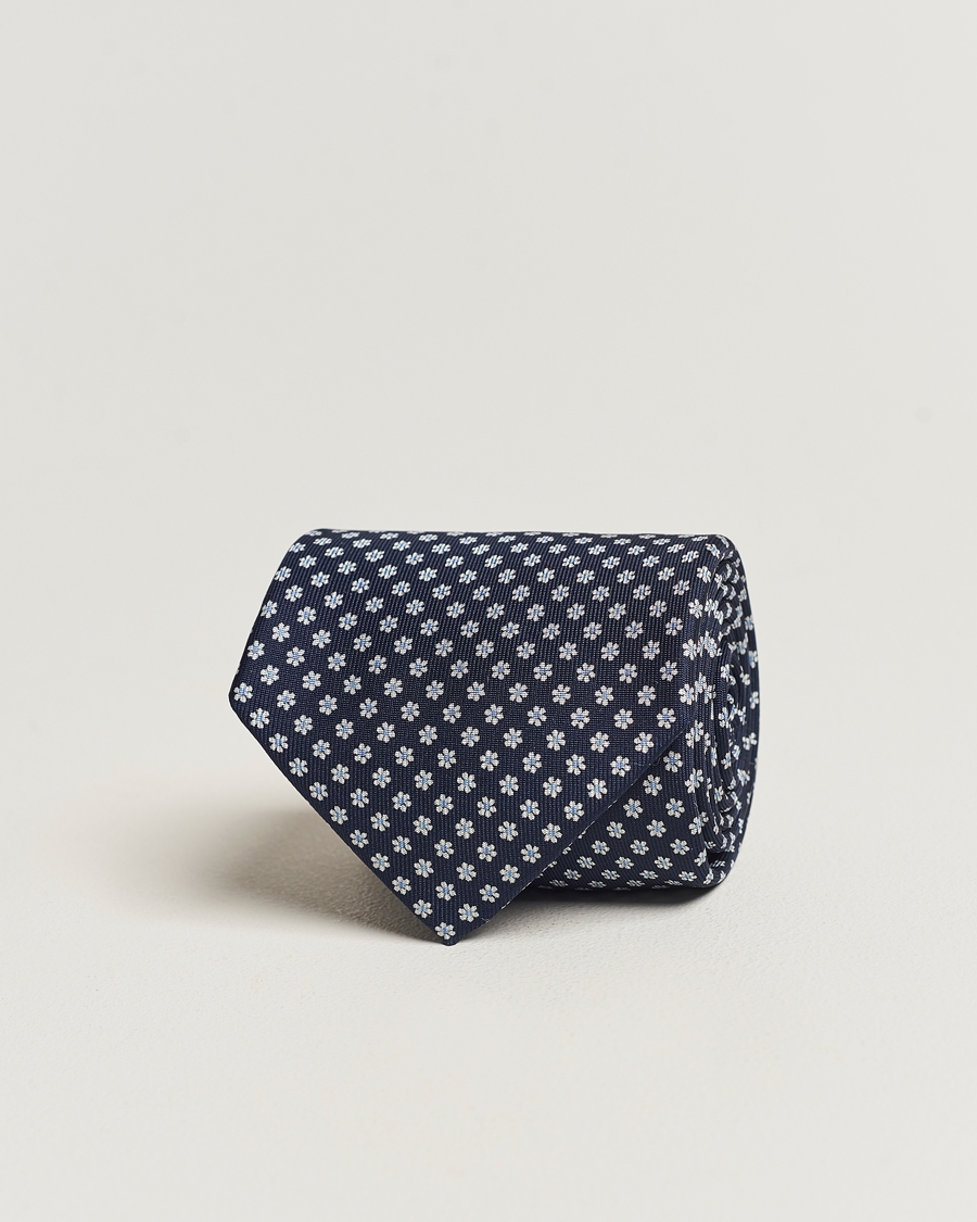 Herr | E. Marinella 3-Fold Printed Silk Tie Navy | E. Marinella | 3-Fold Printed Silk Tie Navy