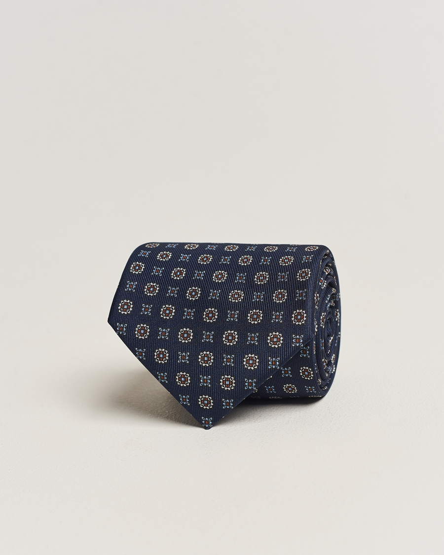 Herr | E. Marinella 3-Fold Printed Silk Tie Navy | E. Marinella | 3-Fold Printed Silk Tie Navy