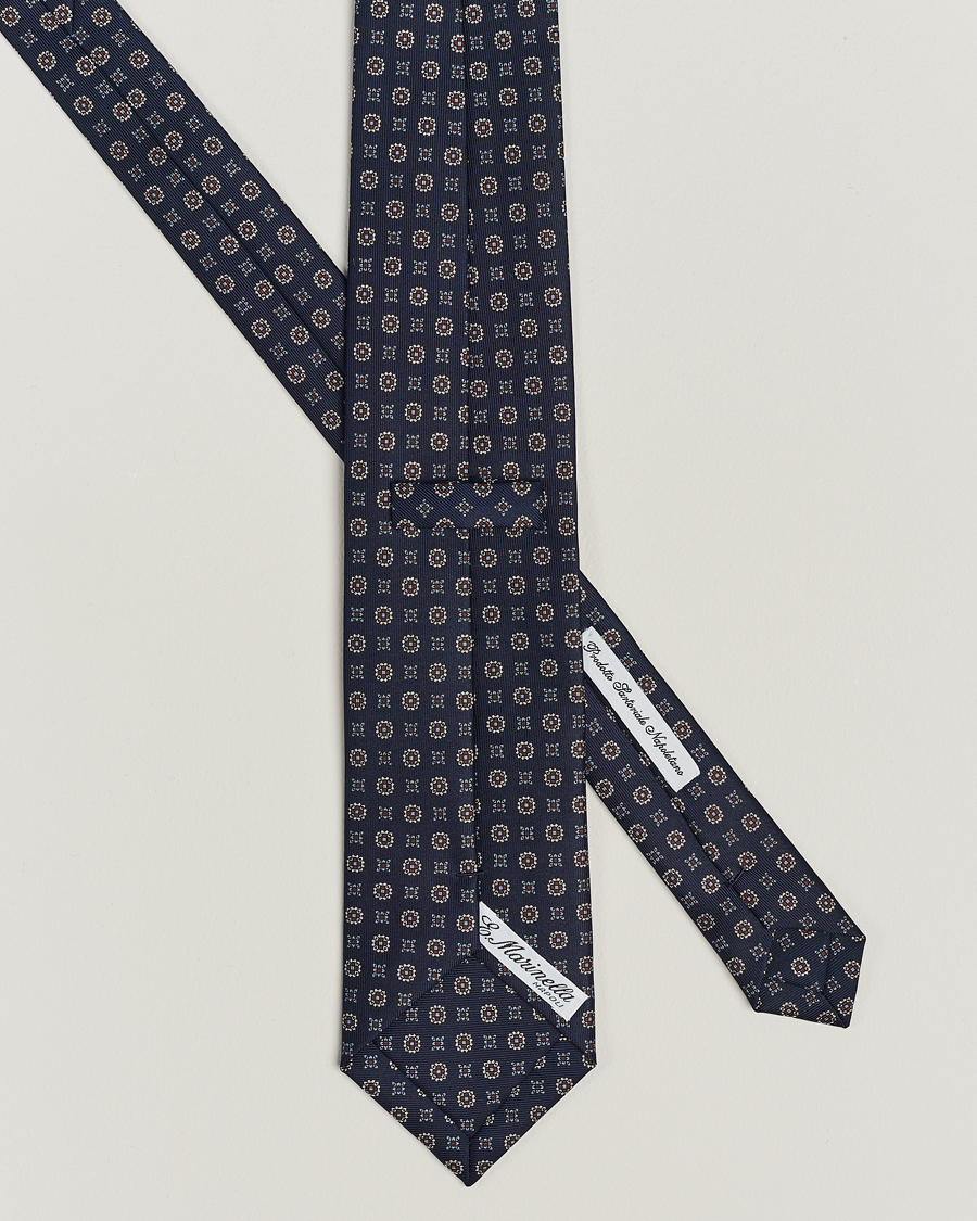 Herr | E. Marinella 3-Fold Printed Silk Tie Navy | E. Marinella | 3-Fold Printed Silk Tie Navy