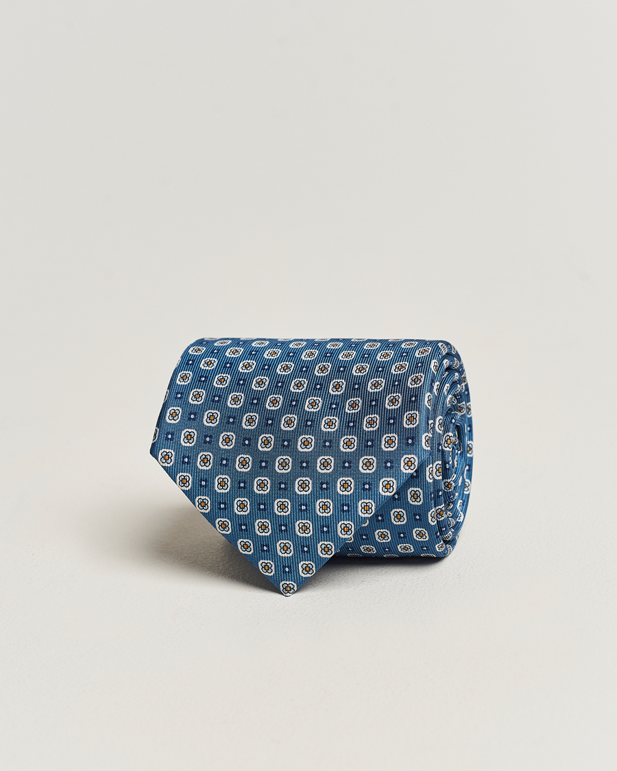 Herr | E. Marinella 3-Fold Printed Silk Tie Blue | E. Marinella | 3-Fold Printed Silk Tie Blue
