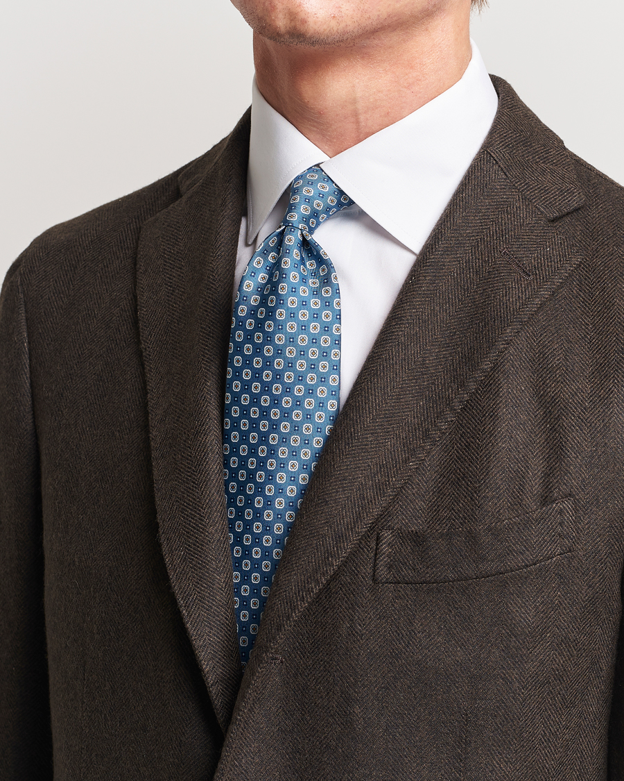 Herr | E. Marinella 3-Fold Printed Silk Tie Blue | E. Marinella | 3-Fold Printed Silk Tie Blue