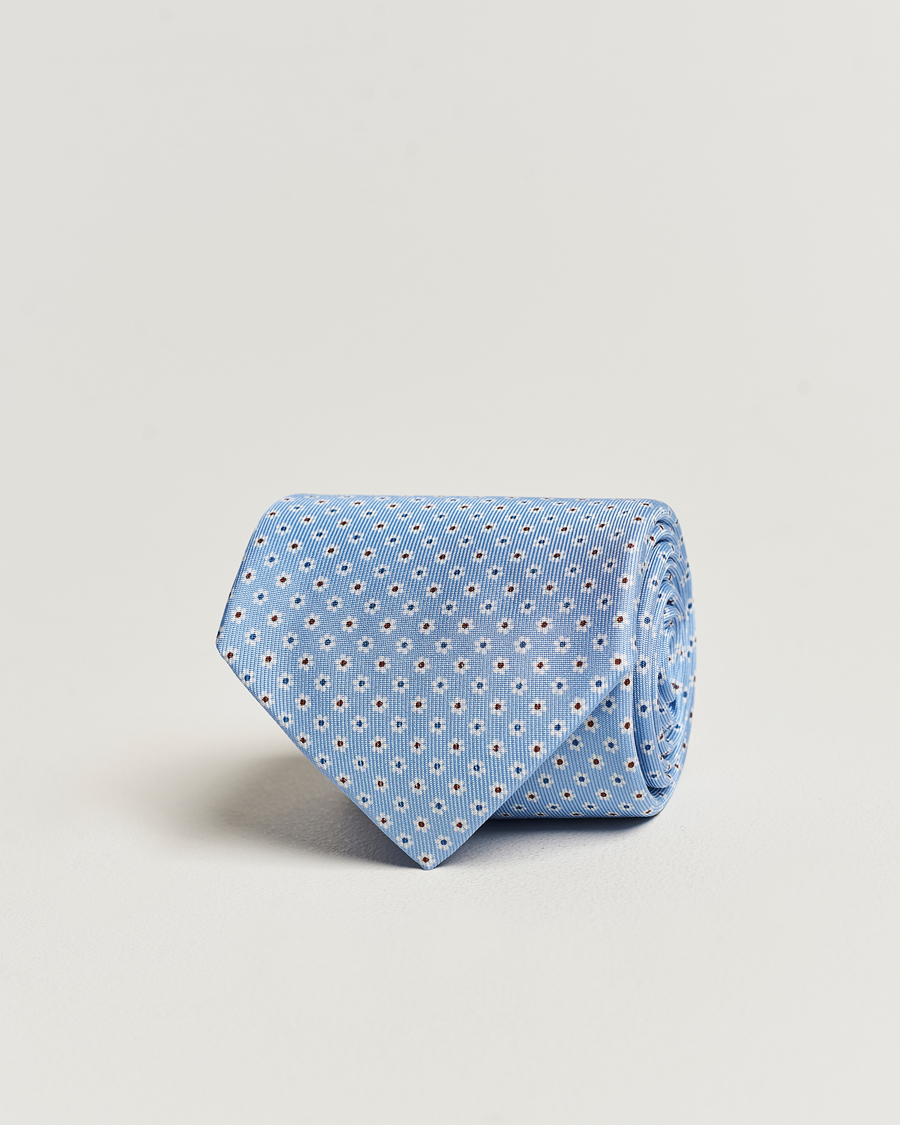 Herr | E. Marinella 3-Fold Printed Silk Tie Light Blue | E. Marinella | 3-Fold Printed Silk Tie Light Blue