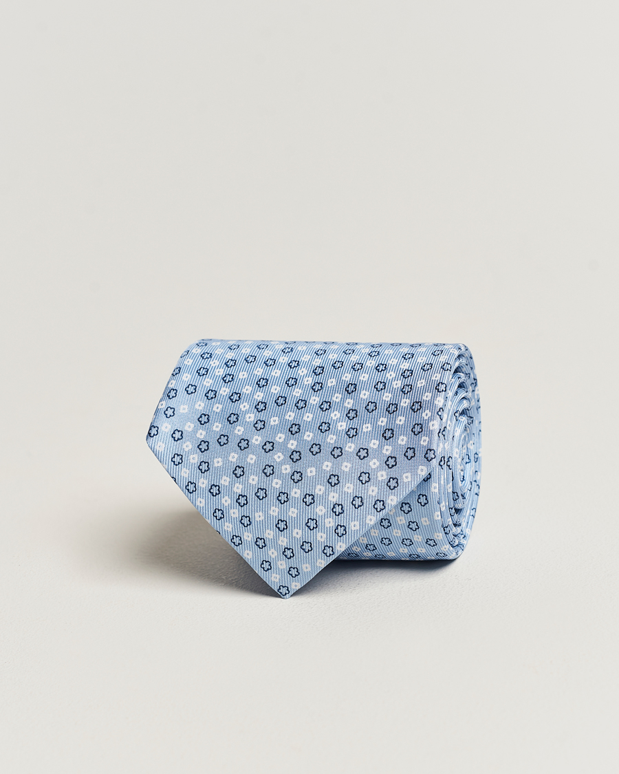 Herr | E. Marinella 3-Fold Printed Silk Tie Light Blue | E. Marinella | 3-Fold Printed Silk Tie Light Blue