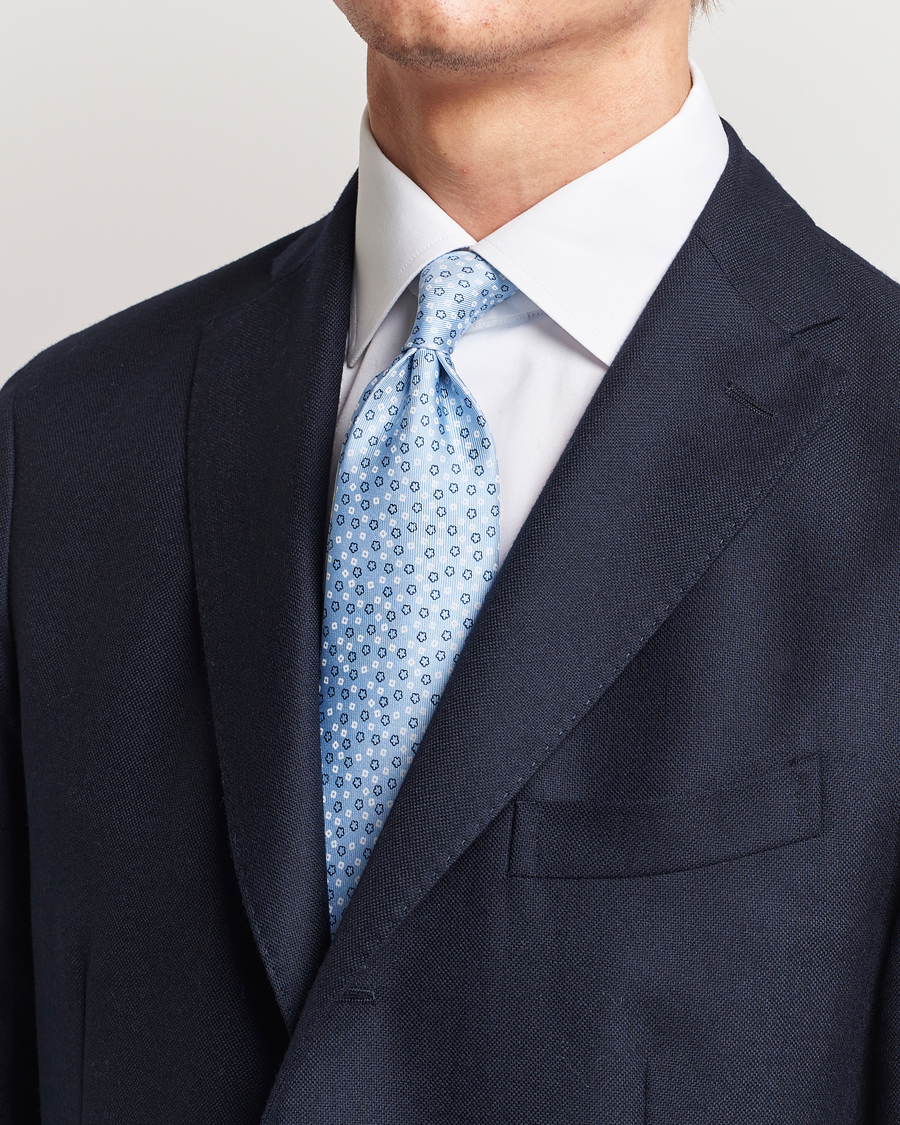 Herr | Italian Department | E. Marinella | 3-Fold Printed Silk Tie Light Blue