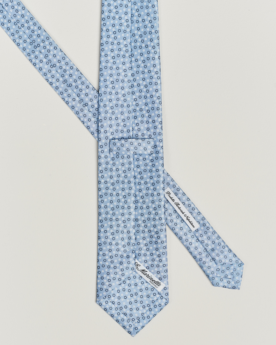 Herr | E. Marinella 3-Fold Printed Silk Tie Light Blue | E. Marinella | 3-Fold Printed Silk Tie Light Blue