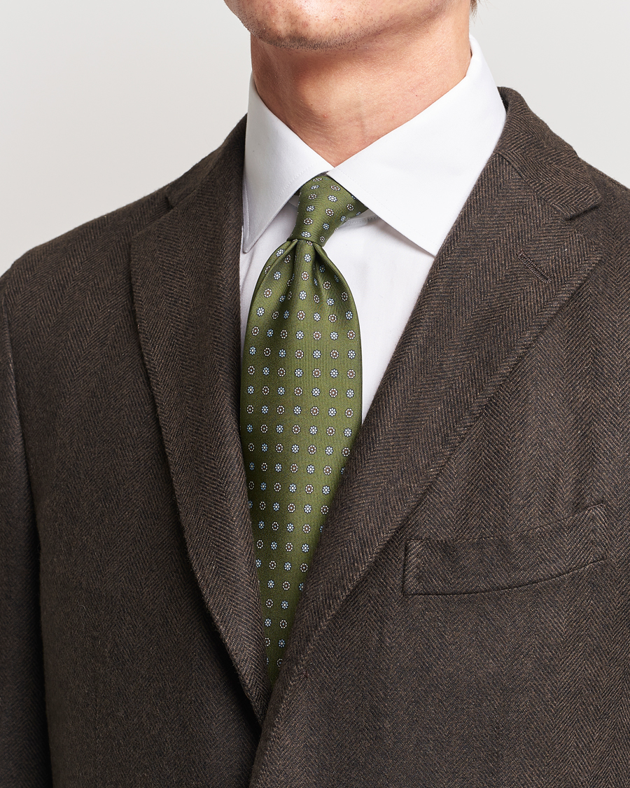 Herr | E. Marinella 3-Fold Printed Silk Tie Green | E. Marinella | 3-Fold Printed Silk Tie Green