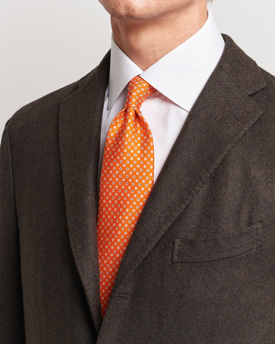 Herr | E. Marinella 3-Fold Printed Silk Tie Orange | E. Marinella | 3-Fold Printed Silk Tie Orange