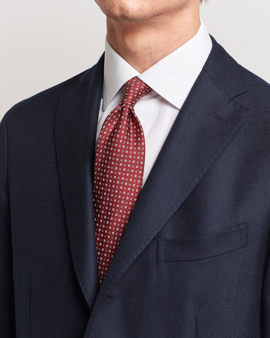 Herr | E. Marinella 3-Fold Printed Silk Tie Burgundy | E. Marinella | 3-Fold Printed Silk Tie Burgundy