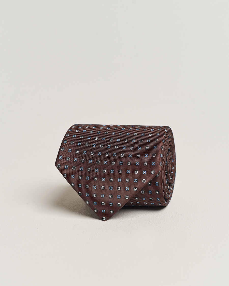 Herr | E. Marinella 3-Fold Printed Silk Tie Brown | E. Marinella | 3-Fold Printed Silk Tie Brown