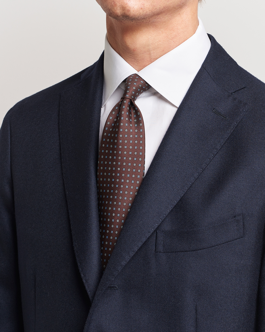 Herr | E. Marinella 3-Fold Printed Silk Tie Brown | E. Marinella | 3-Fold Printed Silk Tie Brown