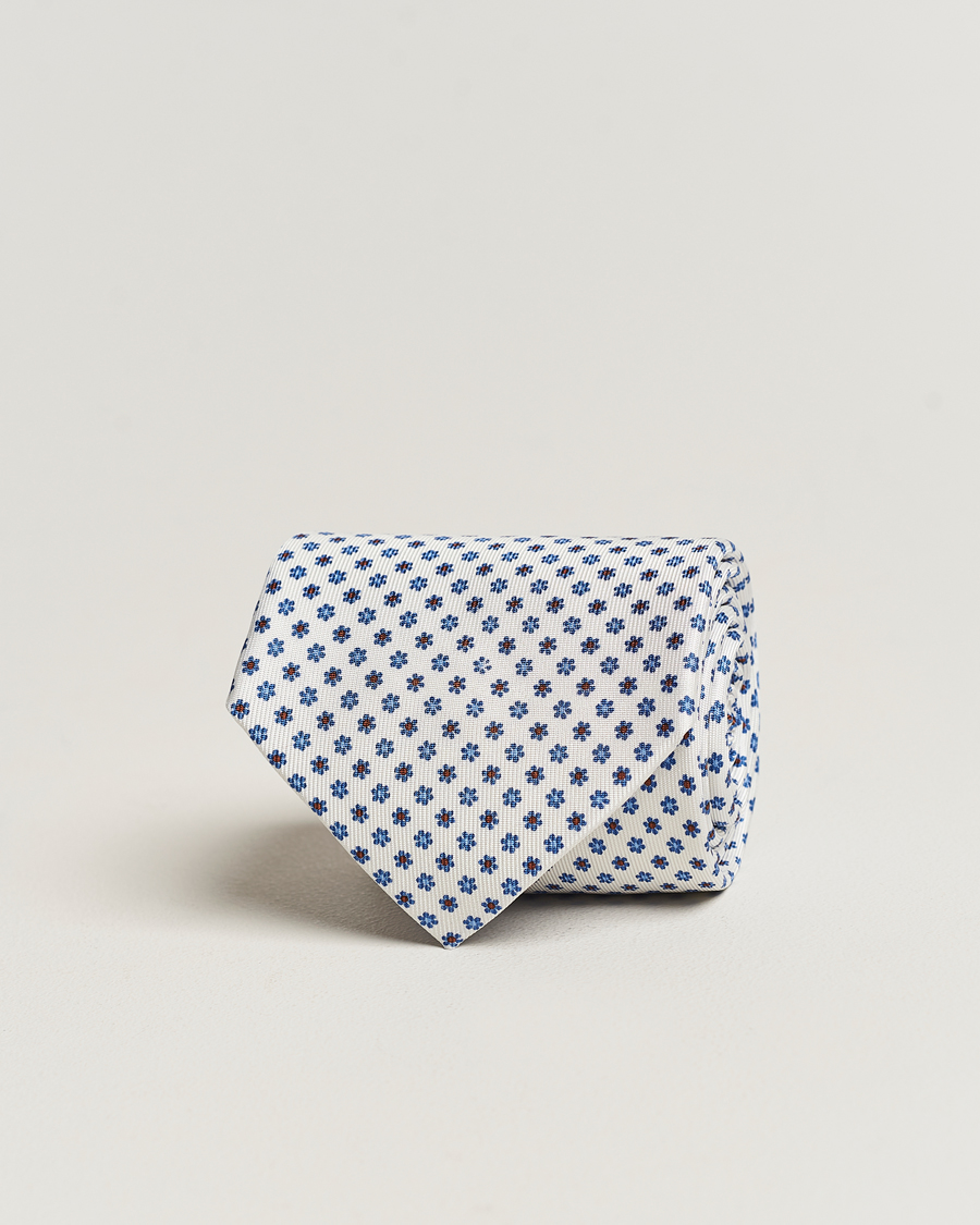 Herr | E. Marinella 3-Fold Printed Silk Tie White | E. Marinella | 3-Fold Printed Silk Tie White